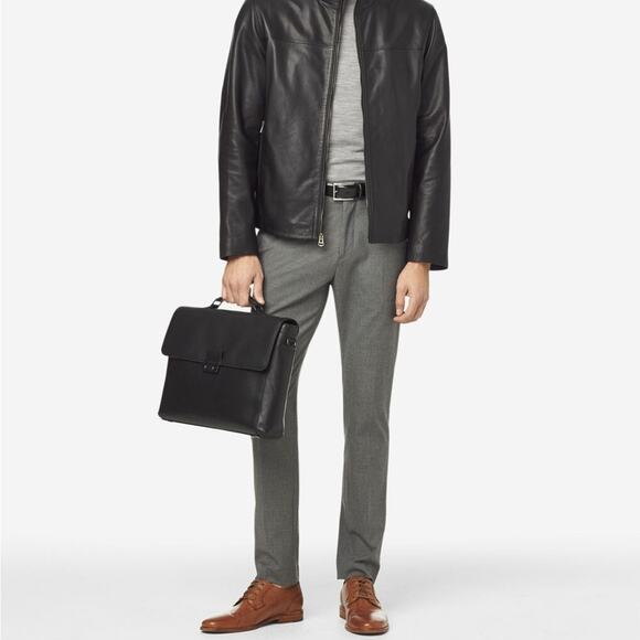 COLE HAAN Black Leather Warner Briefcase Travel Bag Zipper Pocket Laptop Case - Picture 2 of 16